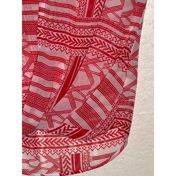 Liz Claiborne Petite PM Red White Sleeveless Printed Wrap Sheer Lightweight - Picture 8 of 14